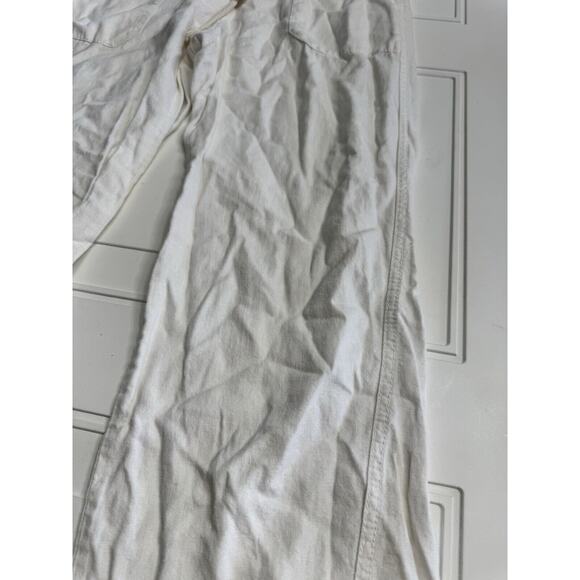 CALI 1850 Linen Blend White Wide Leg Pants Medium Drawstring Elastic Waist - Picture 2 of 6
